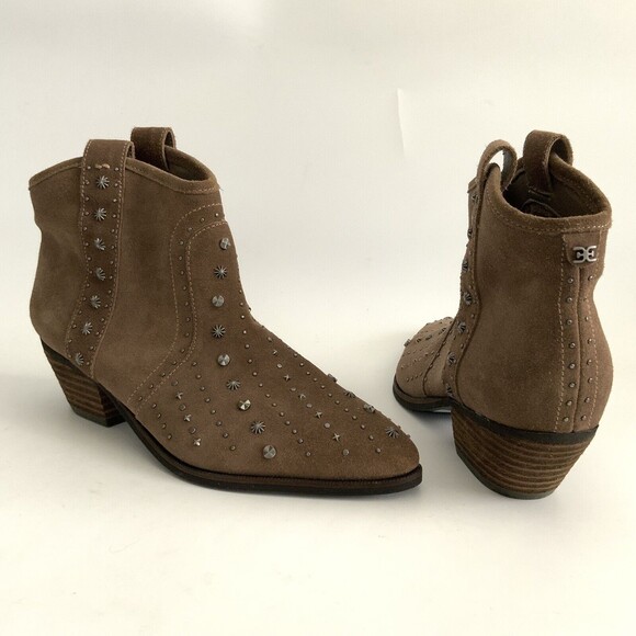 New Sam Edelman Suede Studded Point-toe Bootie Taupe 7.5 - Picture 4 of 13